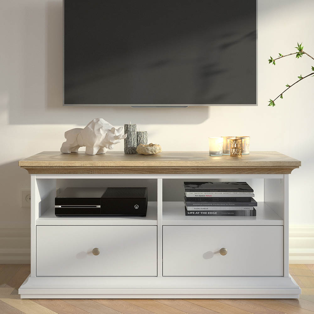 Paris TV Unit - 2 Doors 2 Drawers White and Oak